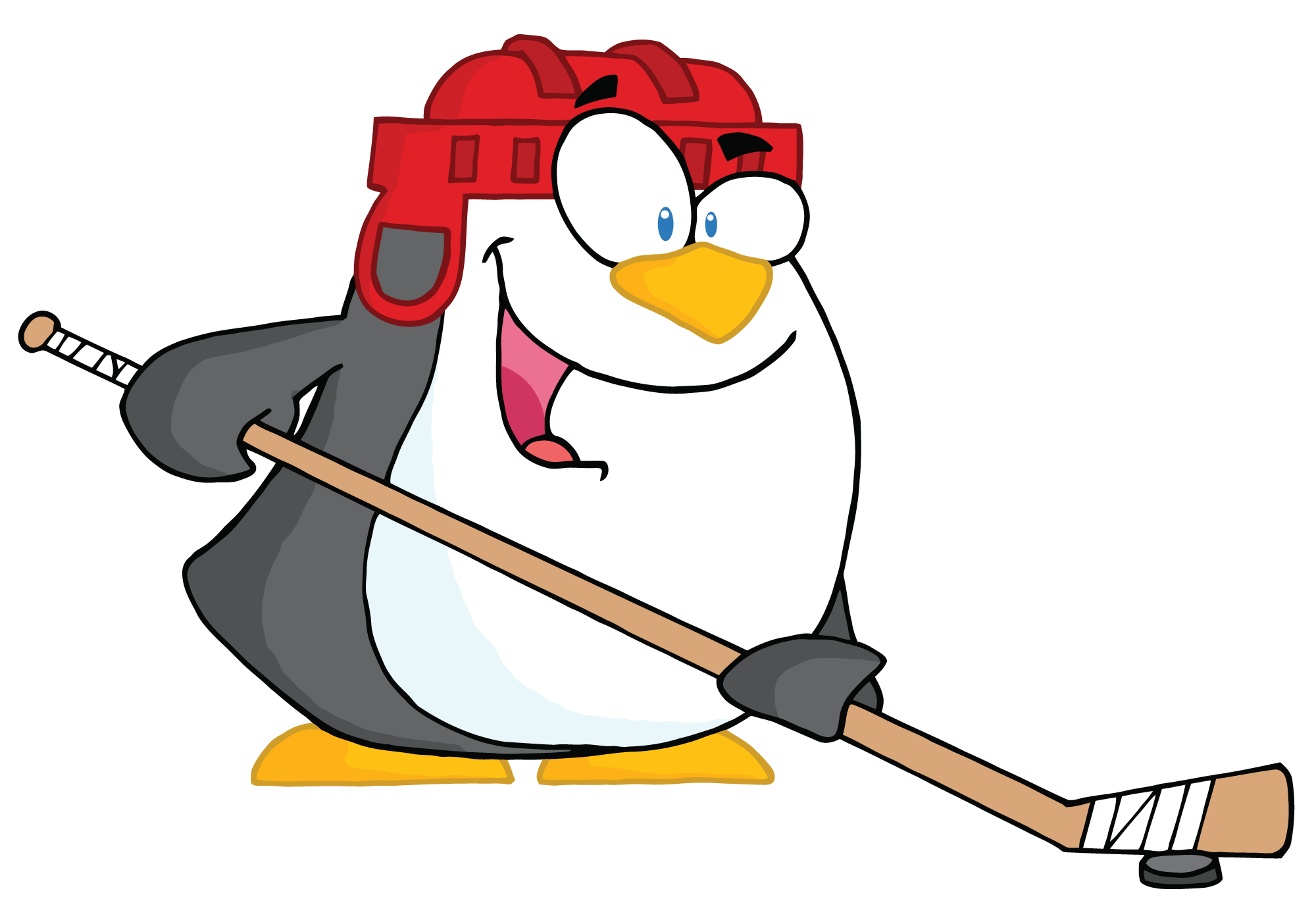 cartoon penguin playing hockey